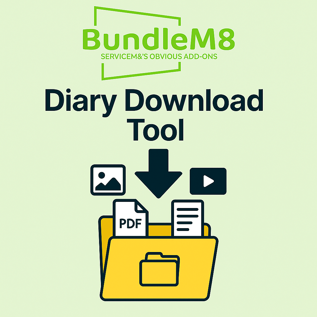 Diary Download Tool promotional image – download complete ServiceM8 job diaries with all attachments in one folder